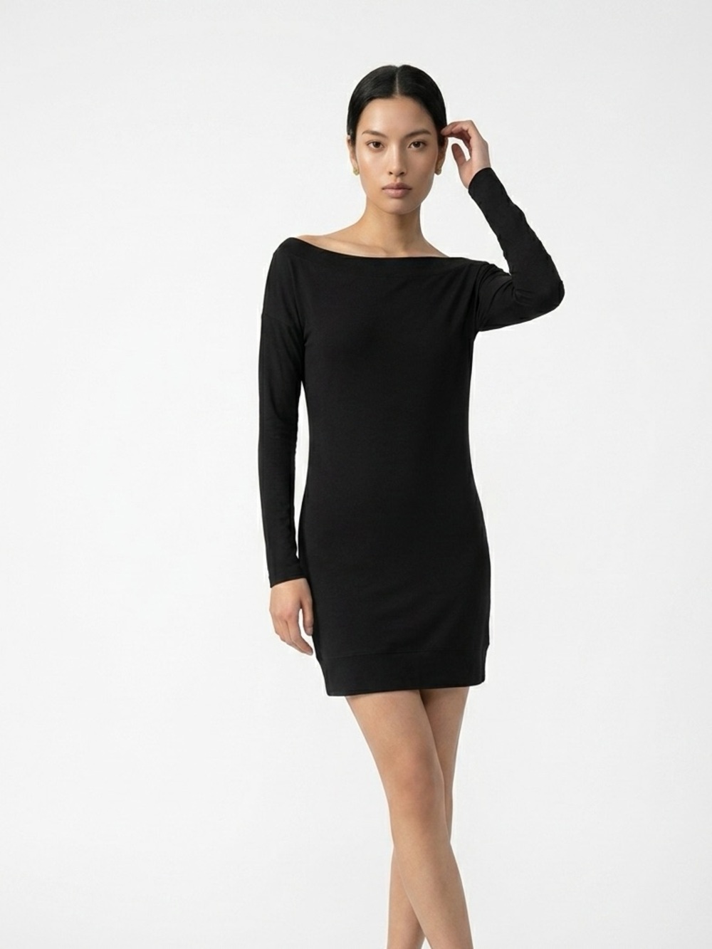 Athleta Studio Barre Dress Black Off The Shoulder Long Sleeve XXS 329